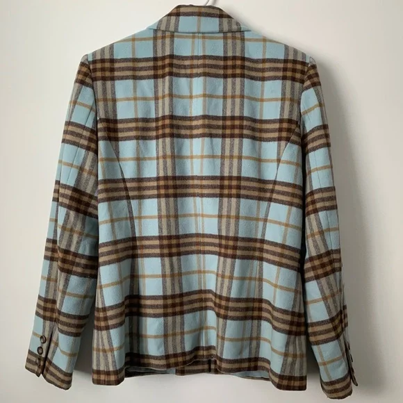 Vintage Doncaster Wool Angora Blend Blue and Brown Plaid Jacket - Picture 11 of 15